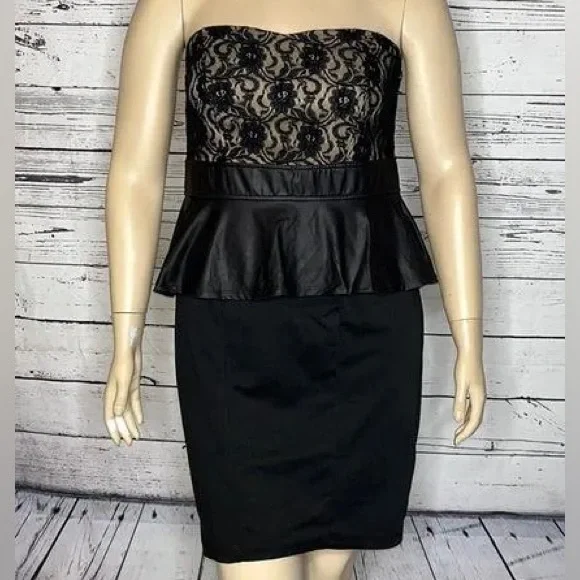torrid | Dresses | Torrid Plus Size Black Floral Faux Leather Peplum  Sweetheart Strapless Dress | Poshmark